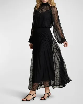 Polka-Dot Tulle Mock-Neck Dress