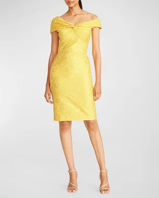 Dillan Twist-Front Floral Jacquard Midi Dress