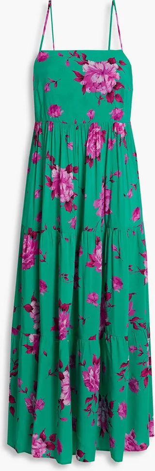 Gathered floral-print crepe maxi dress