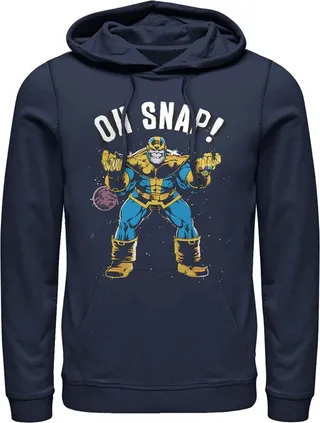 Men's Marvel Thanos Retro Oh Snap Pull Over Hoodie - Navy Blue - 2X Large