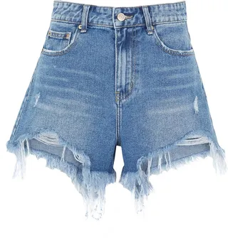 Organic Cotton Denim Fringed Hem Shorts Denim Shorts Blue