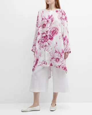 Wide Longer-Back Bound-Neck Shirt With slits (Very Long Length)