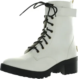 Oodles Womens Leather Zipper Combat & Lace-up Boots