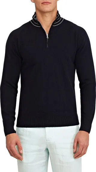 Lennard Stripe Cashmere Rib-Knit Sweater
