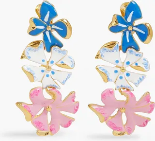 Gold-tone enamel clip earrings