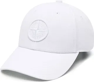 White Cotton Embroidered Compass Logo Cap