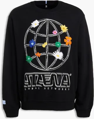Embroidered printed French cotton-terry sweatshirt