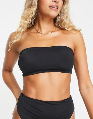 ASOS DESIGN mix and match sleek bandeau bikini top in black