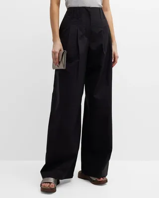 Double-Pleated Corset Wide-Leg Pants