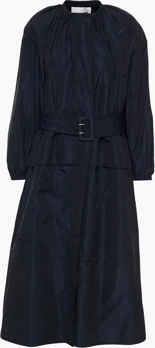 Belted gathered shell midi dress