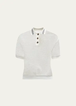 Netted Polo Shirt with Contrast Stripes