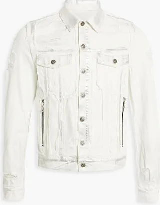 Distressed metallic denim jacket