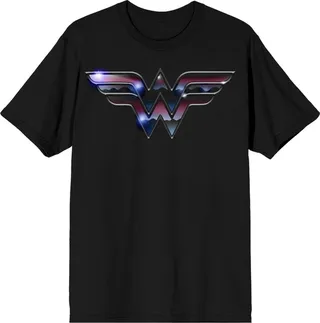 Wonder Woman Chrome Logo Men’s Black T-shirt-6XL
