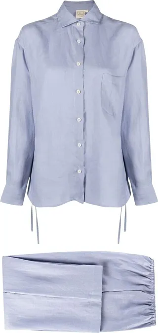 Blue The Side-Tie Linen Pyjama Set