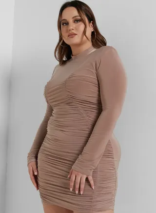 Double Layer Contoured Ruched Bodycon Mini Dress