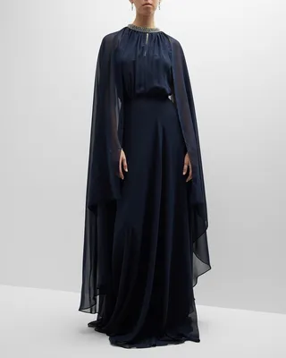 Beaded Necklace Fly-Away Gown