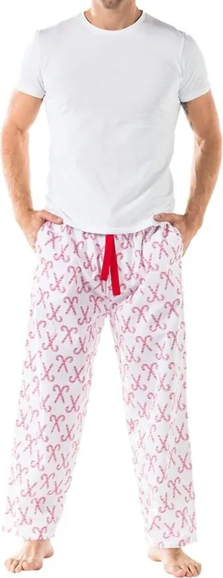 Men'S Candy Cane Pj Pants in White