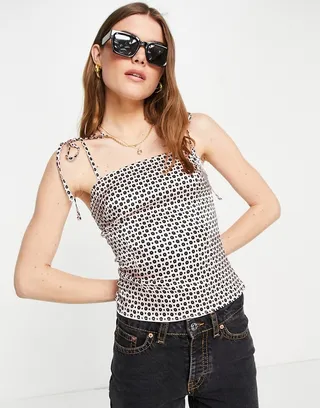 Topshop geo ditsy slim fit satin cami top in pink - part of a set