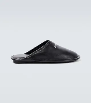 Logo leather slippers