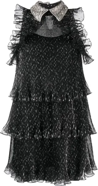 Crystal-Embellished Tiered Mini Dress