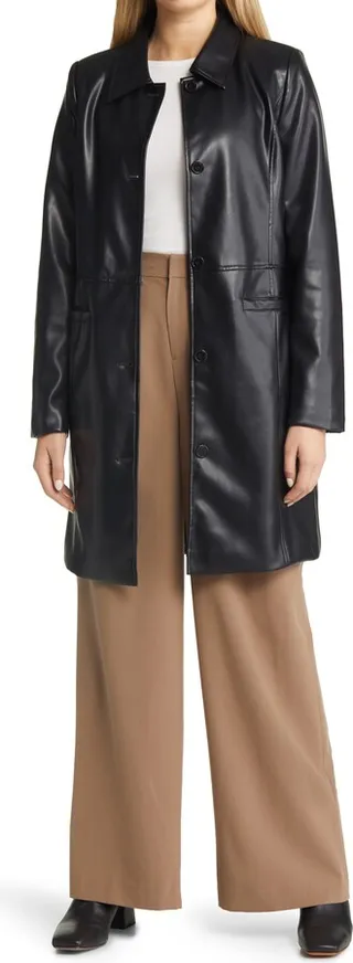 Faux Leather Car Coat