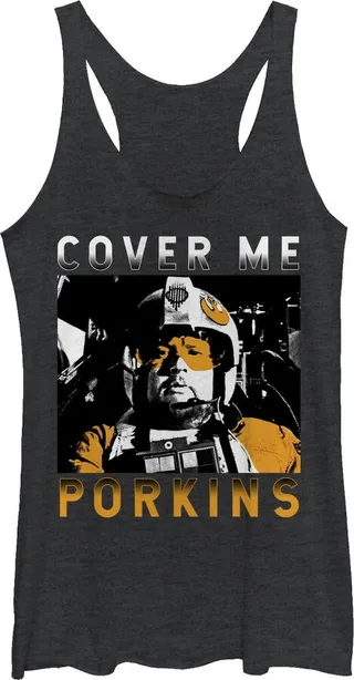 Women's Star Wars Cover Me Porkins Racerback Tank Top - Black Heather - Medium