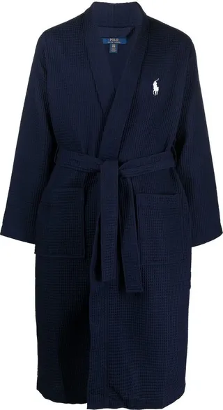 Embroidered-Logo Belted Robe