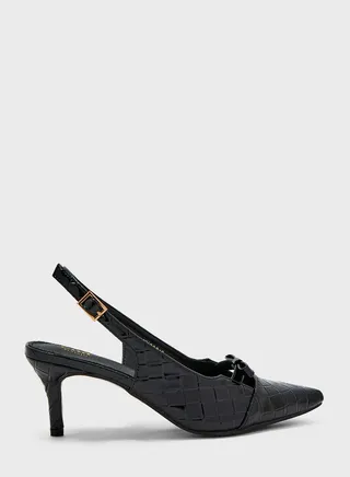 Pointed Croco Slingback Pump