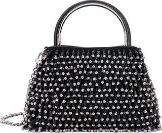 Suede handbag with all-over rhinestones