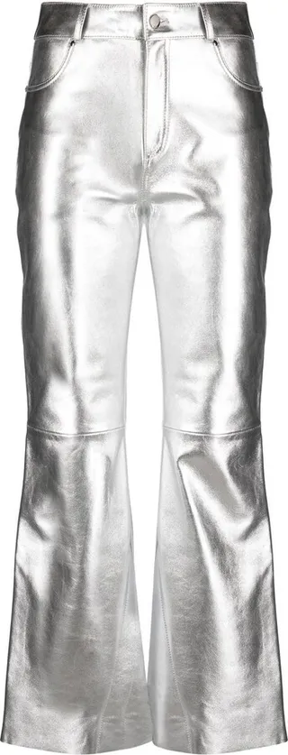 Metallic-Sheen Flared Leather Trousers