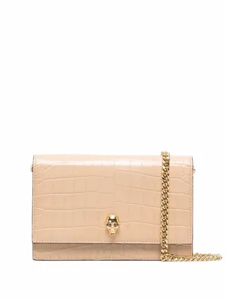 Crocodile-Effect Leather Shoulder Bag