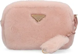 Prada Logo Plaque Shearling Zipped Shoulder Bag