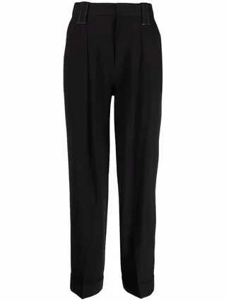 Contrast-Stitch Straight-Leg Trousers