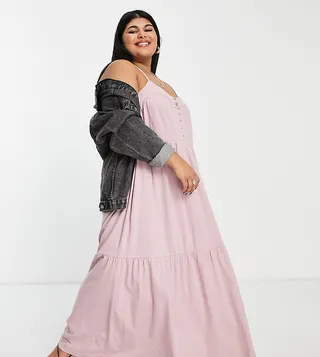 ASOS DESIGN Curve tiered cami maxi dress with faux shell buttons in rose