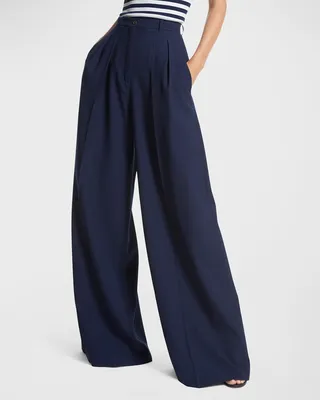 Pleated Wide-Leg Wool Trousers