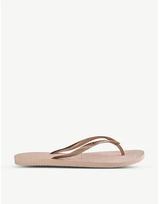 Womens Slim Ballet Rose Logo-embossed Rubber Flip-flops