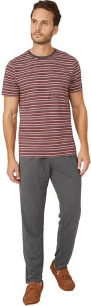 Debenhams Mens Stripe Jersey Short-Sleeved Pajama Set - Dark Red