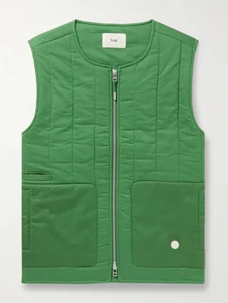 Garment-Dyed Quilted Padded Cotton and Twill Gilet