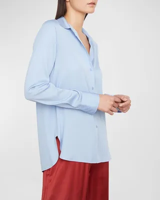 Slim-Fit Stretch-Silk Button-Front Blouse