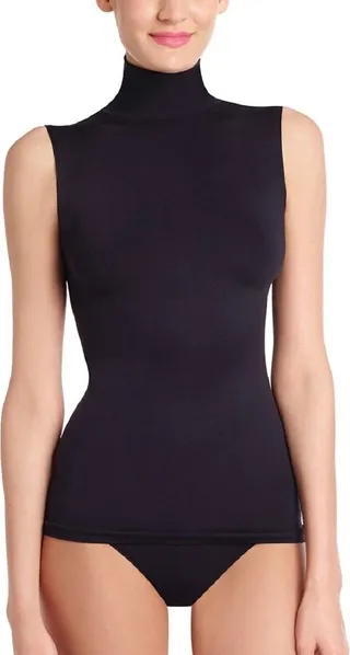 Minimalist Sleeveless Turtleneck Top in Black