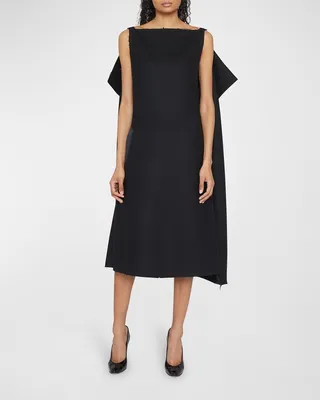 Mixed-Media Raw-Edge Midi Shift Dress