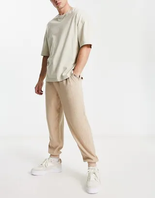 ASOS DESIGN oversized sweatpants in beige brushed rib texture