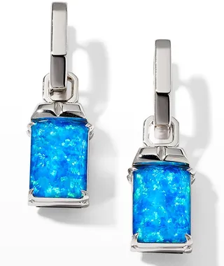 White Gold Tablet Twister Earrings in Black Opalescent Quartz