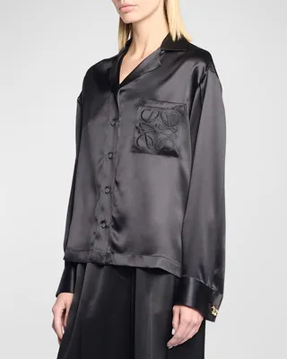 Satin Pajama Shirt with Embroidered Logo Pocket