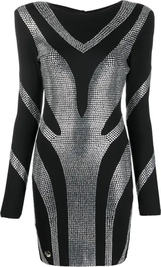 Crystal-Embellished Bodycon Mini Dress