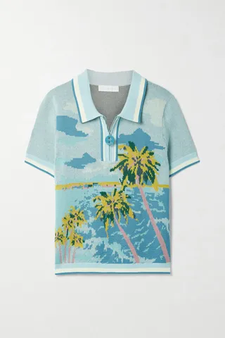 Zimmermann - Cira Jacquard-knit Cotton Polo Shirt - Blue