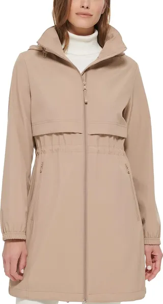 Calvin Klein Women's Water Resistant Adjustable Waist Hooded Back Logo Detail Anorak