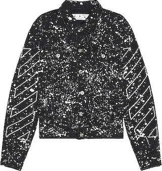 OFF-WHITE Diagonal Outline Paint Slim Denim Jacket in Black