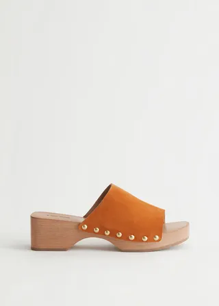 Studded Suede Wooden Clogs