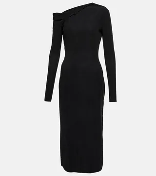 One-shoulder knit midi dress
